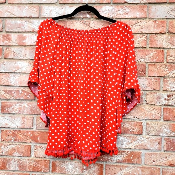 EST Polka Dot Top, Size L, Red and White - Picture 2 of 6